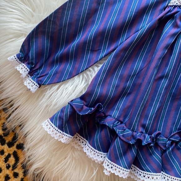 Vintage 70s Miniatures in Fashion striped lace tiered collared dress 3/4T - Picture 3 of 10